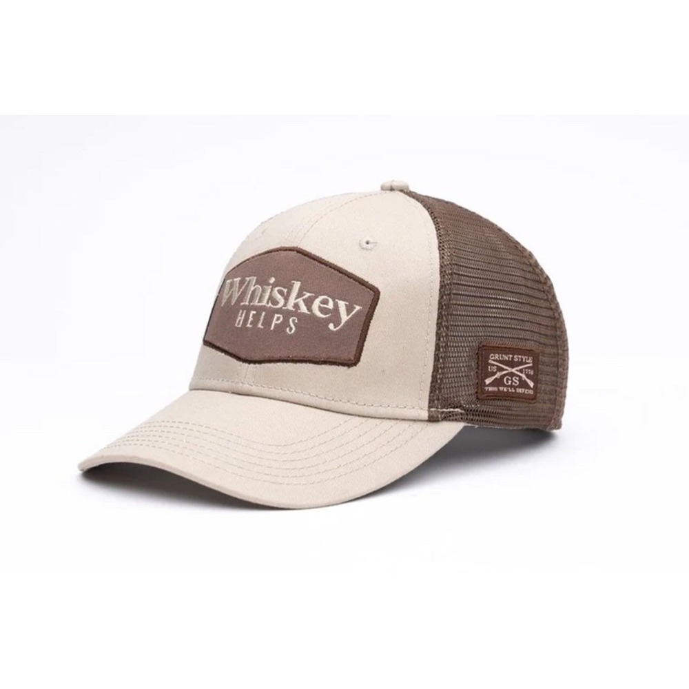 Grunt Style Whiskey Helps Trucker Hat Tan Brown Mesh Snapback Baseball Cap Mens